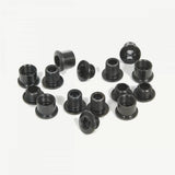 Truvativ black steel chainring bolt kit for 5-arm triple cranksets, bicycle components, close-up of bolts and hardware.