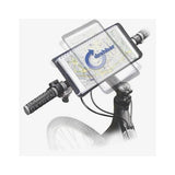 Rixen-Kaul KLICKfix bike map holder with rotating swivel and rain cover, mounted on a bicycle handlebar accessory.