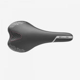 Selle Italia SLR TM Black bicycle saddle with ergonomic design for comfort and performance, shown on a bike component.
