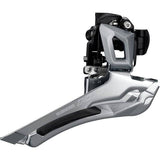 Shimano 105 FD-R7000 11-speed front derailleur toggle link and front mech for road bikes, showing component details and mounting bracket.