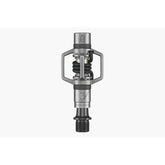Crankbrothers Eggbeater 3 silver and black MTB pedals with mud-shedding design, lightweight components for mountain biking.