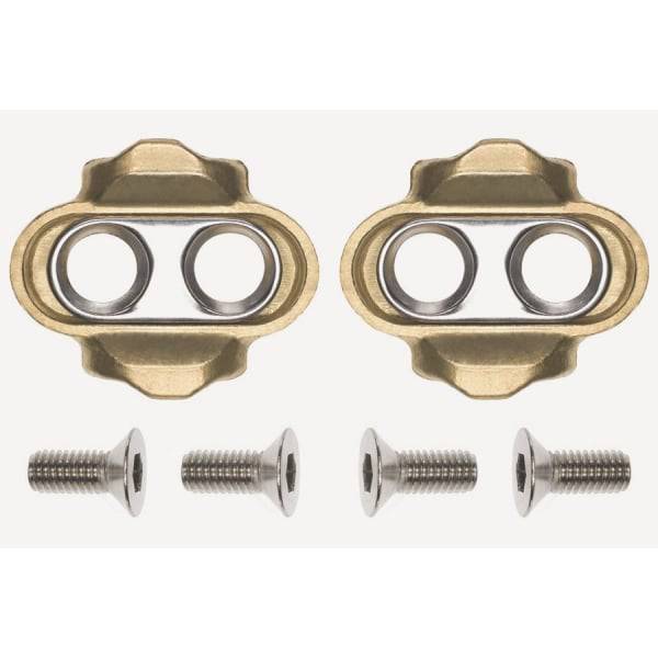 Crankbrothers Gold 6° float cleats for bicycle pedals, compatible with multiple pedal types, shown on a white background.