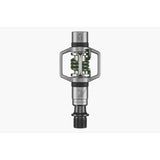 Crankbrothers Eggbeater 2 silver and green MTB pedals with mud shedding design and durable component construction.