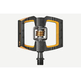 Crankbrothers Mallet DH 11 downhill pedals in black and gold with adjustable release angle, suitable for mountain biking components.