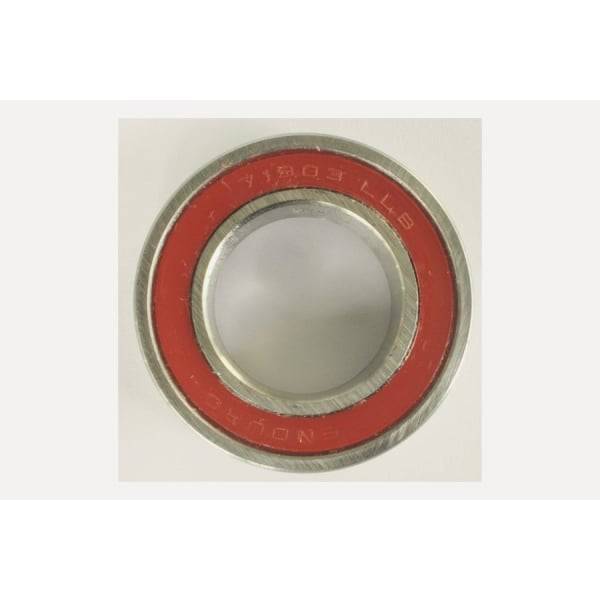 Enduro Bearings 71903 LLB ABEC 5 precision bike bearings, 17x30x7mm, for hubs and bottom brackets, showing metal ball bearings and casing.