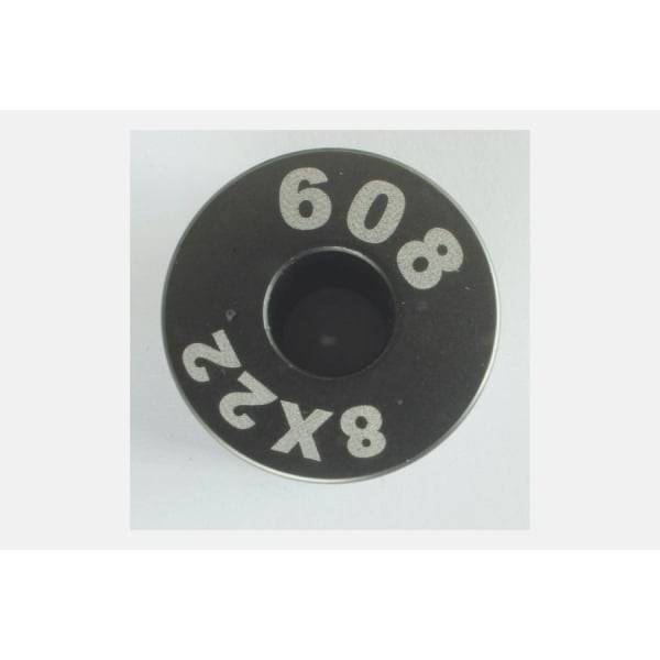 Enduro Bearings 608 bearing inner guide for EB8420 press, black metal component for bike wheel assembly.