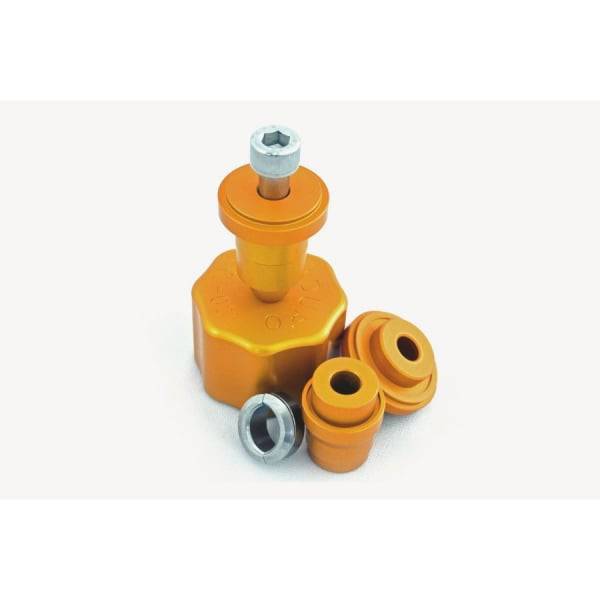 Enduro Bearings X-Drive BB press tool for installing standard outboard cup bearings on bicycle components.