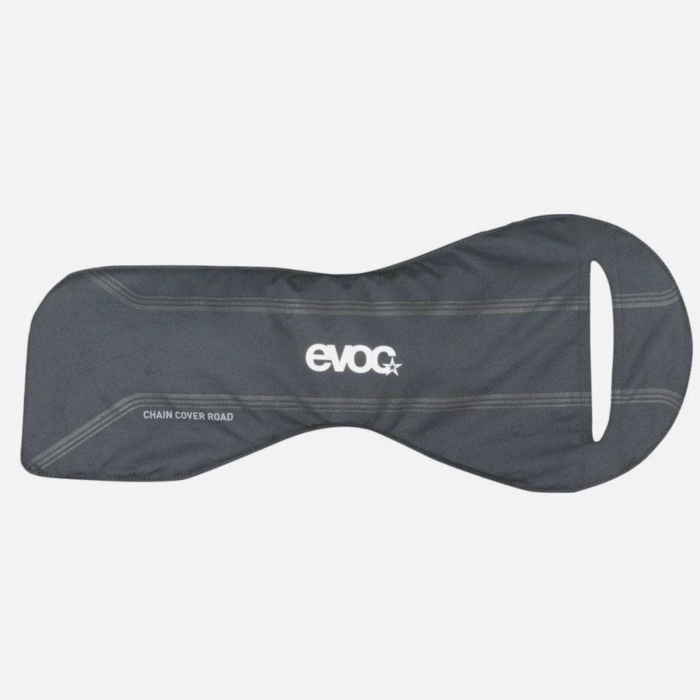 EVOC travel chain cover with velcro fixation for bike chainstay protection, durable accessory for cycling safety.