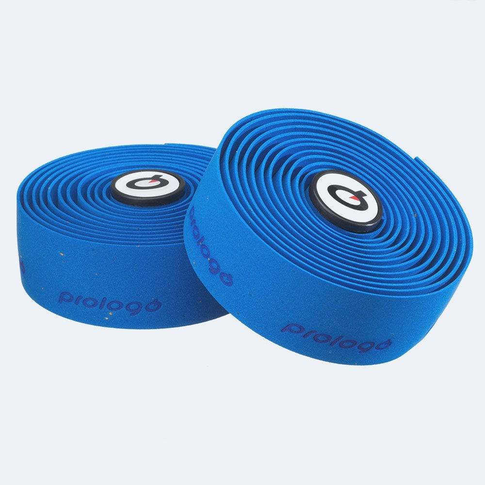 Prologo Plaintouch cork bike handlebar tape with self-adhesive backing and end caps, designed for comfortable grip and easy installation.