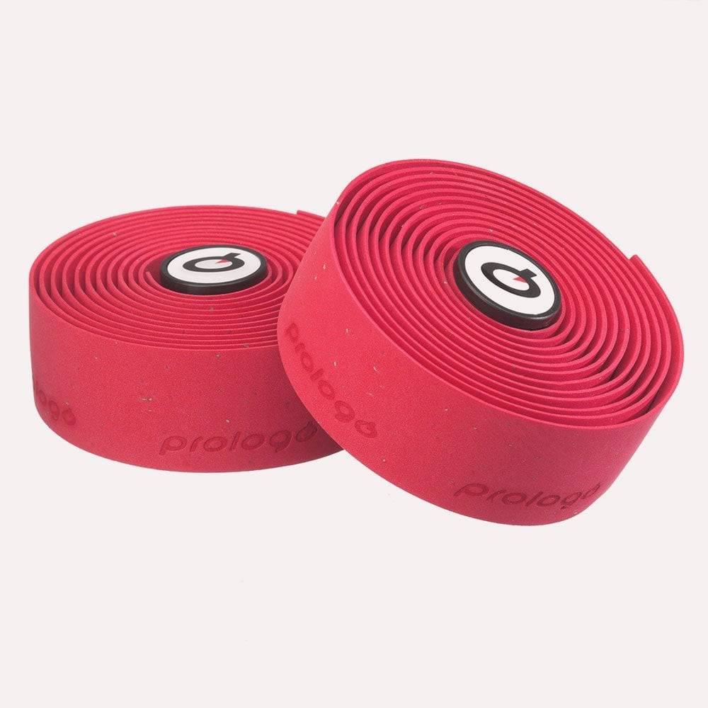 Prologo Plaintouch cork bicycle handlebar tape with self-adhesive backing and end caps, designed for comfortable grip.