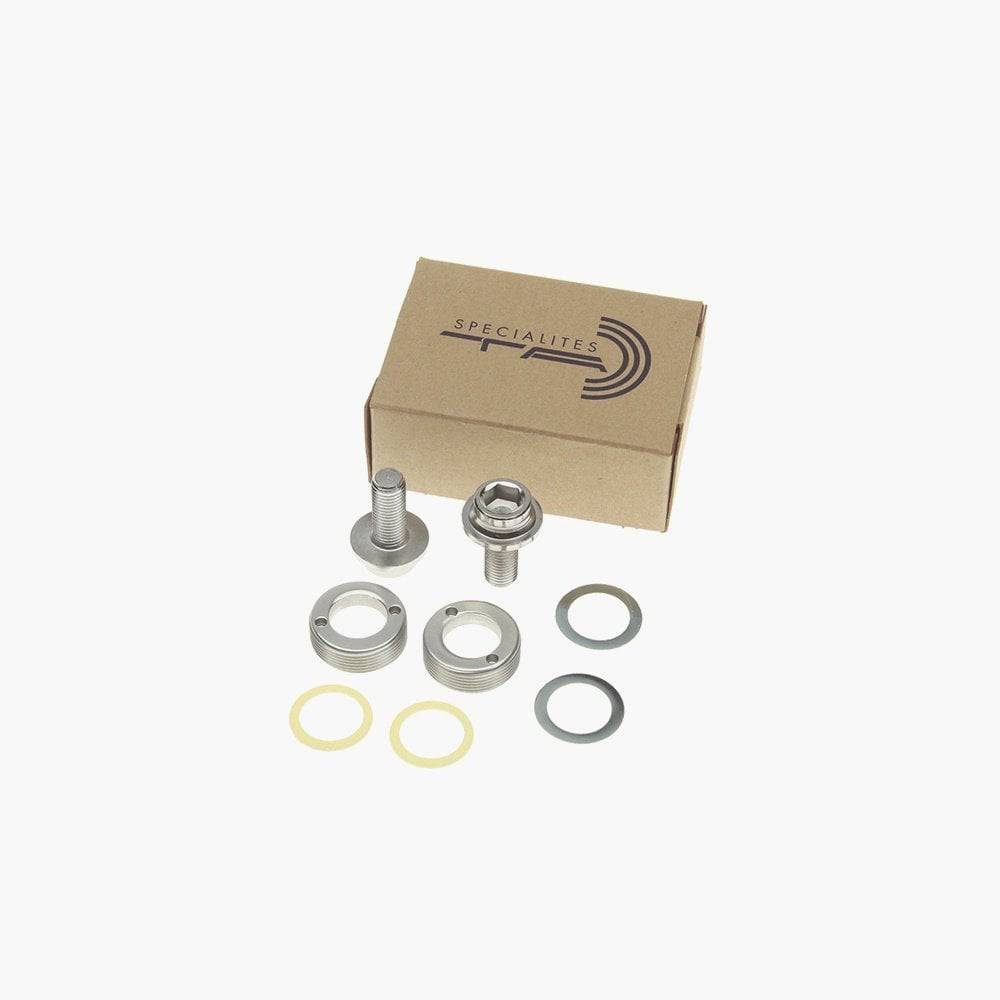 Specialites TA self-extracting crank bolts and dustcap spares kit, components for bicycle crankset maintenance and repair.