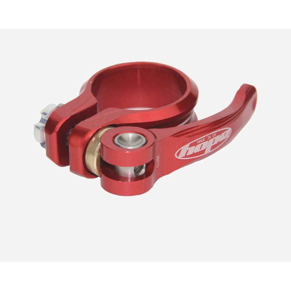 Hope seat clamp quick-release system component, showing bolt and clamp details for bike seat post security.