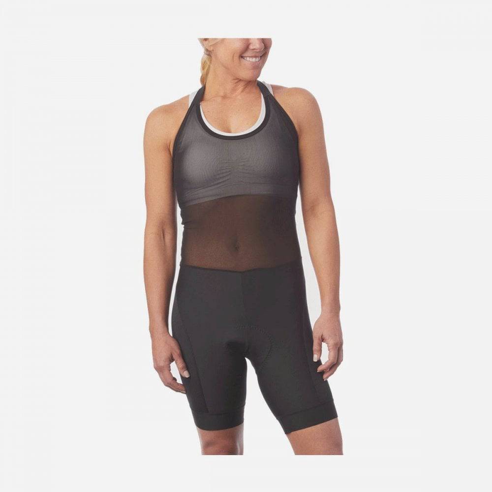 Giro Women's Chrono Sport halter bib shorts with breathable mesh fabric and UPF 50+ sun protection, designed for cycling comfort.