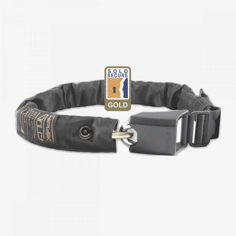 Hiplok GOLD wearable chain lock, 10mm black steel, 85cm waist, adjustable for 24-44in, Sold Secure Gold rated bike security accessory.