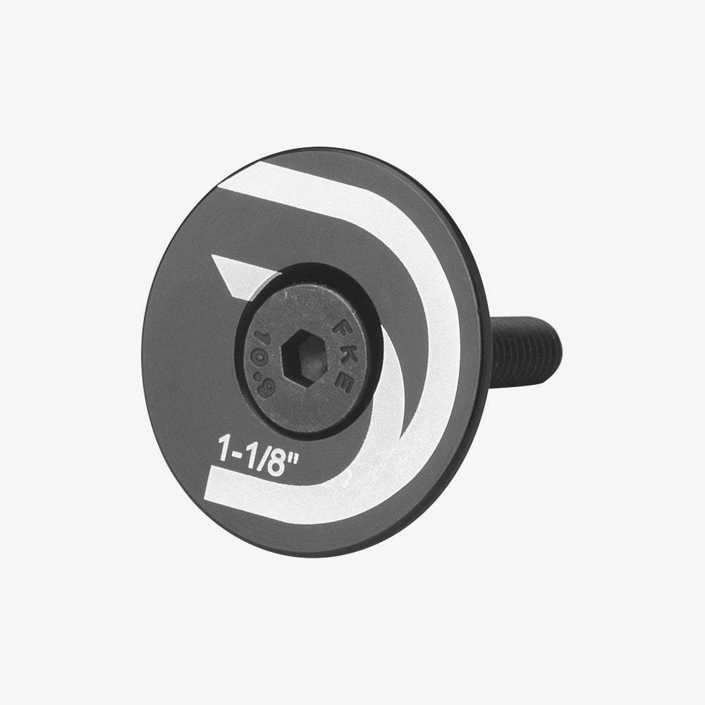 Deda Elementi flat top bike stem cap with M6 bolt, made of metal, designed for bike component assembly.