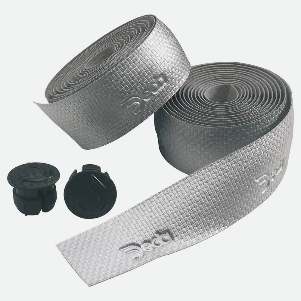 Deda Elementi Carbon Look road bike handlebar tape with end plugs and finishing tape, designed for cycling components.