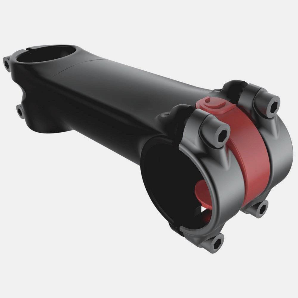 Deda Elementi D-Clip Aero handlebar clip for Superzero stem in black and red, showcasing sleek component design.