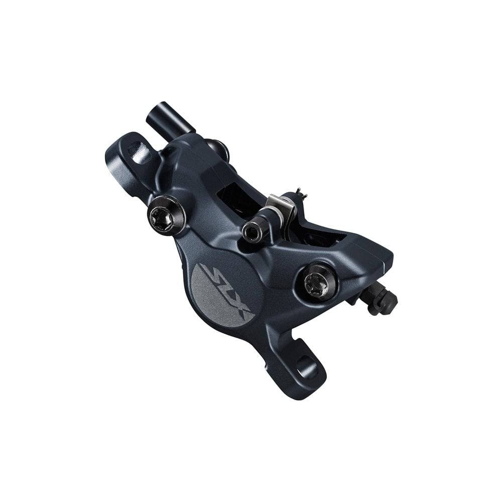 Shimano SLX BR-M7100 2-piston hydraulic disc brake caliper for front or rear post mount bicycle braking system.
