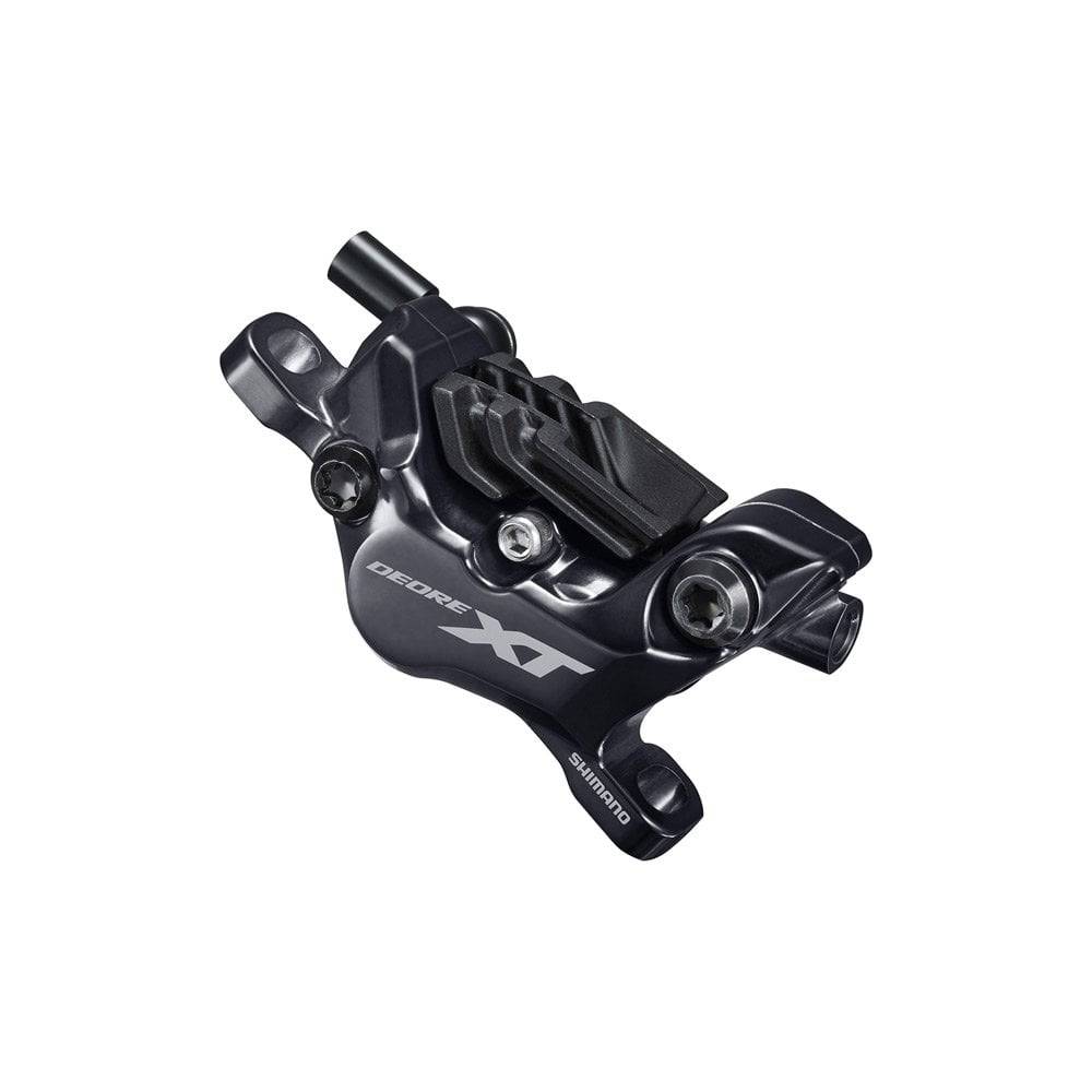 Shimano Deore XT BR-M8120 4-piston hydraulic disc brake caliper for front or rear post mount bicycle components.