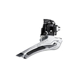Shimano GRX FD-RX400 10-speed double front derailleur, braze-on gravel component with metal cage and mounting clamp.