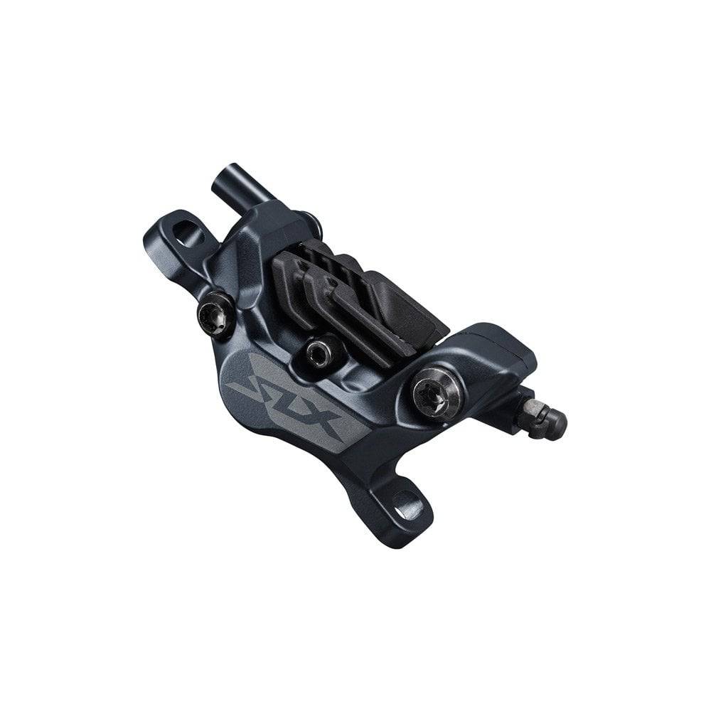 Shimano SLX hydraulic disc brake lever and post mount caliper, black 4-piston MTB components for mountain biking.