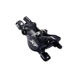 Shimano Deore XT hydraulic post mount brake caliper and lever set for mountain bikes, black components with detailed levers and calipers.