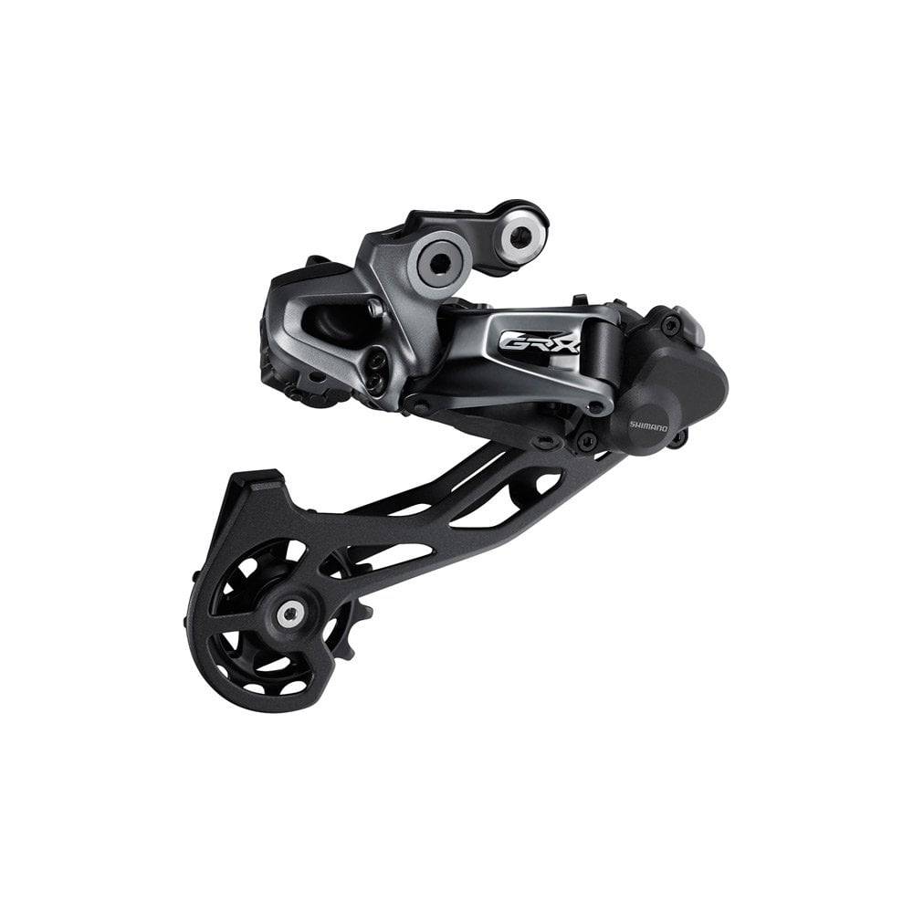 Shimano GRX RD-RX815 Di2 11-speed rear derailleur with Shadow+ for double chainsets, mounted on a bike frame.