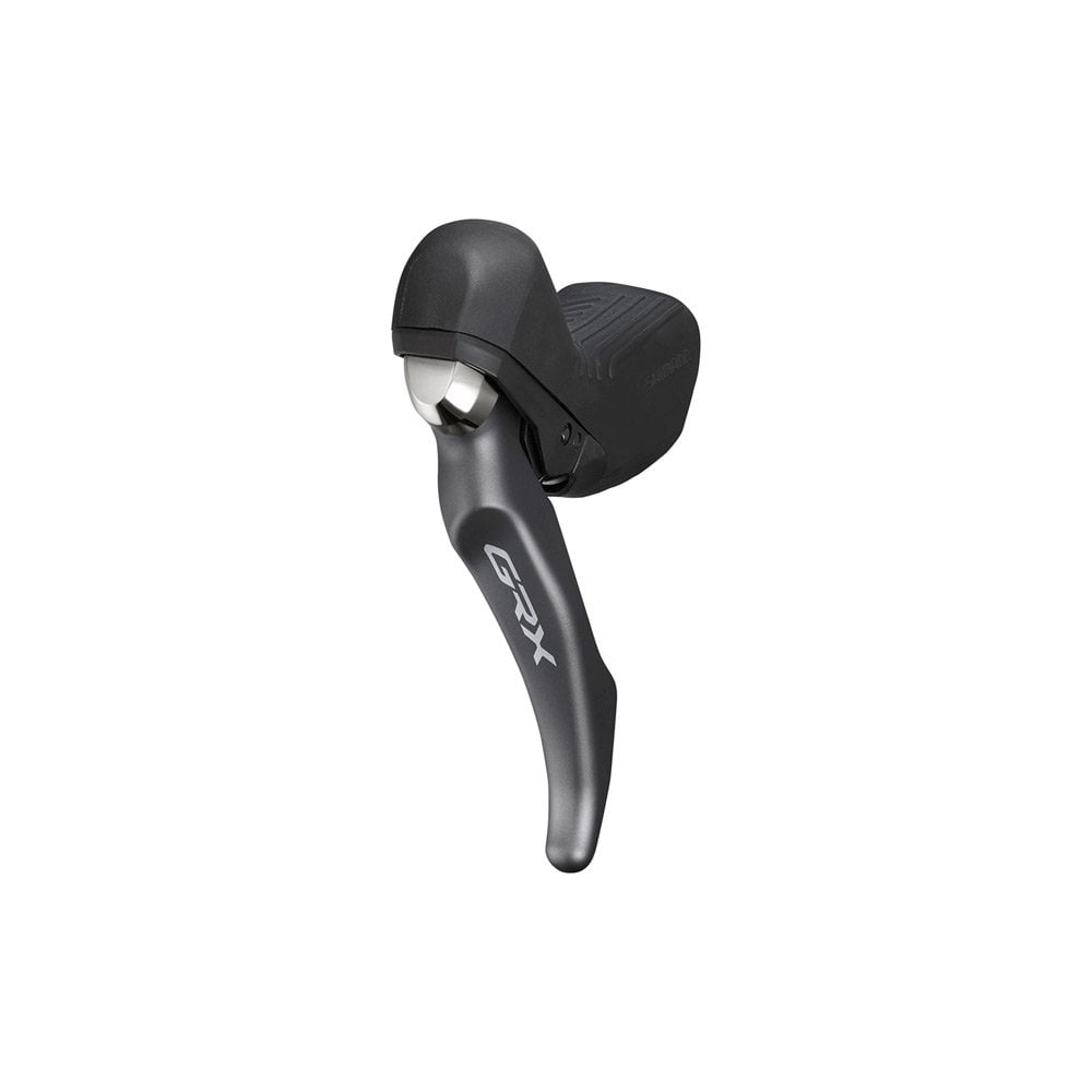 Shimano GRX BL-RX810 left hydraulic disc brake lever with rear caliper for gravel or mountain bikes, black finish, detailed close-up.