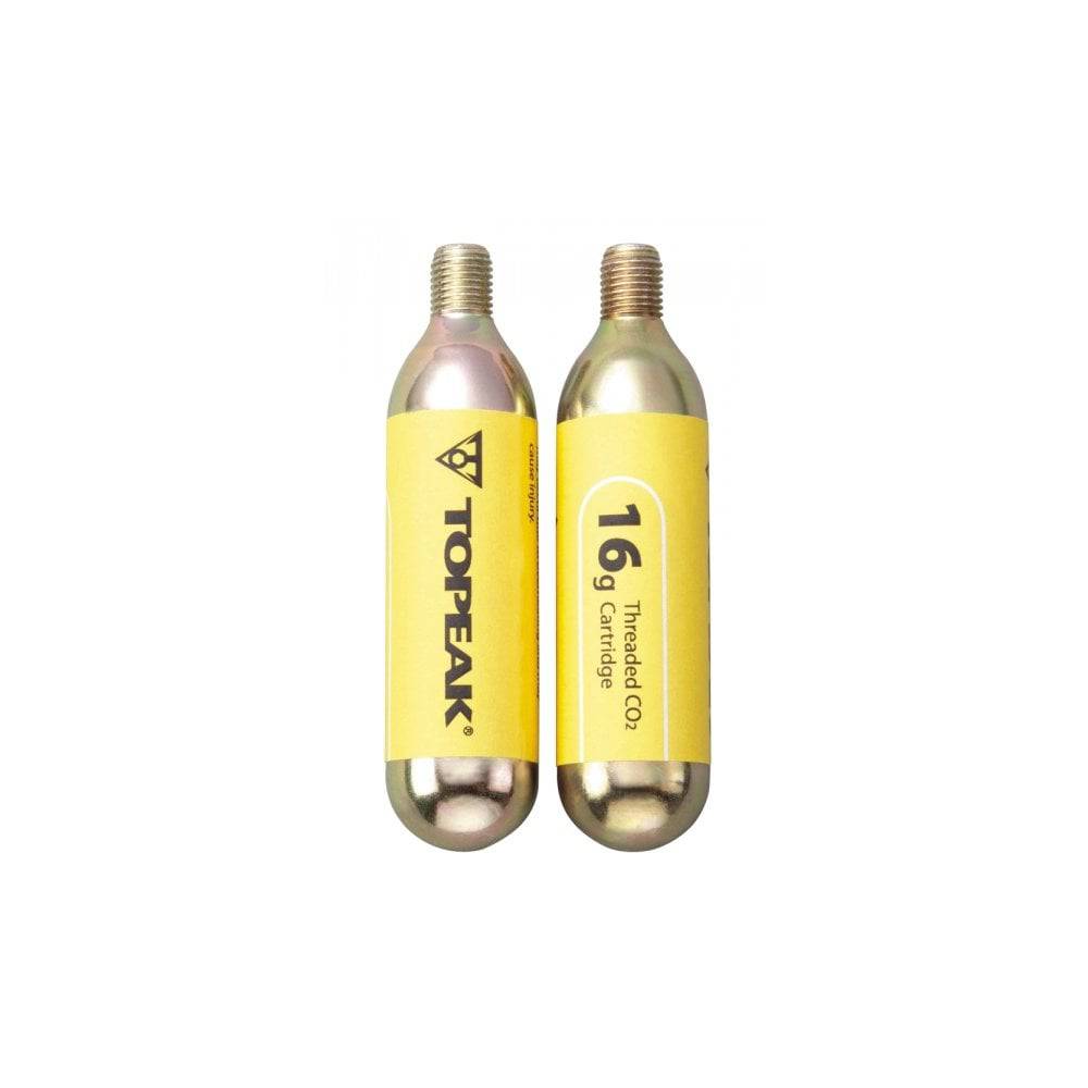 Topeak 16g threaded CO2 cartridges in iridescent copper and black for bike inflators, accessory for quick tire inflation.