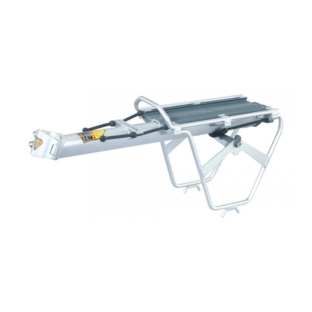 Topeak RX Beam Rack for road bikes with adjustable seatpost clamp and bungee cords, mounted on a bike frame.