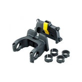 Topeak Fixer 3e front basket adaptor for standard bikes and eBikes in black, shown mounted on a bike frame.