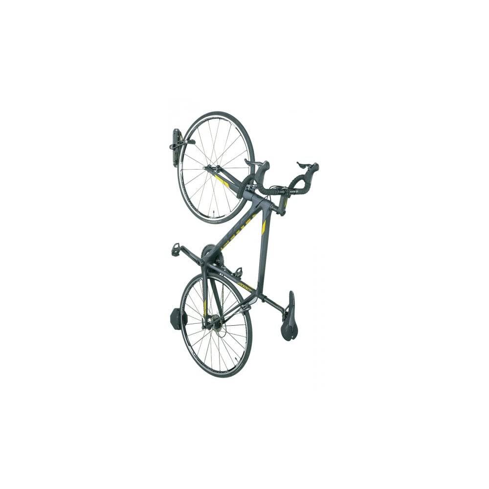 Topeak Swing-Up wall mount bike holder in black with rubber bar and rear wheel pad for secure bike storage