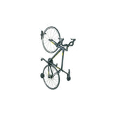 Topeak Swing-Up wall mount bike holder with rubber bar and rear wheel pad in black for secure bike storage and organization.