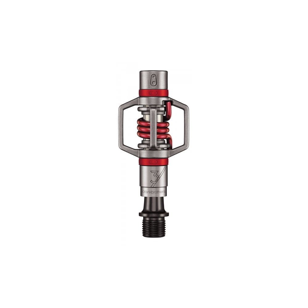 Crankbrothers Eggbeater 3 silver and blue clipless pedals for XC and cyclocross mountain biking, showing the pedal body and cleat interface.
