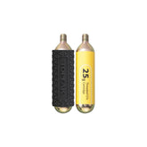 Topeak CO2 cartridges with silicone sleeves for hand pumps, used for fast tire inflation and bike maintenance accessories.