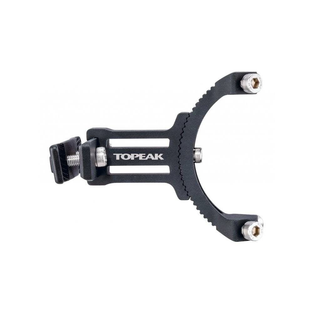 Topeak Omni-Backup Elite bike saddle mount bracket in black for attaching bottle cages, bike accessories, and storage solutions.