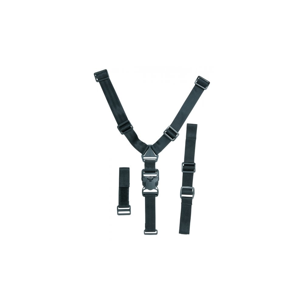 Black Topeak Babyseat II replacement shoulder straps for child bike seat safety, designed for secure and comfortable fit.