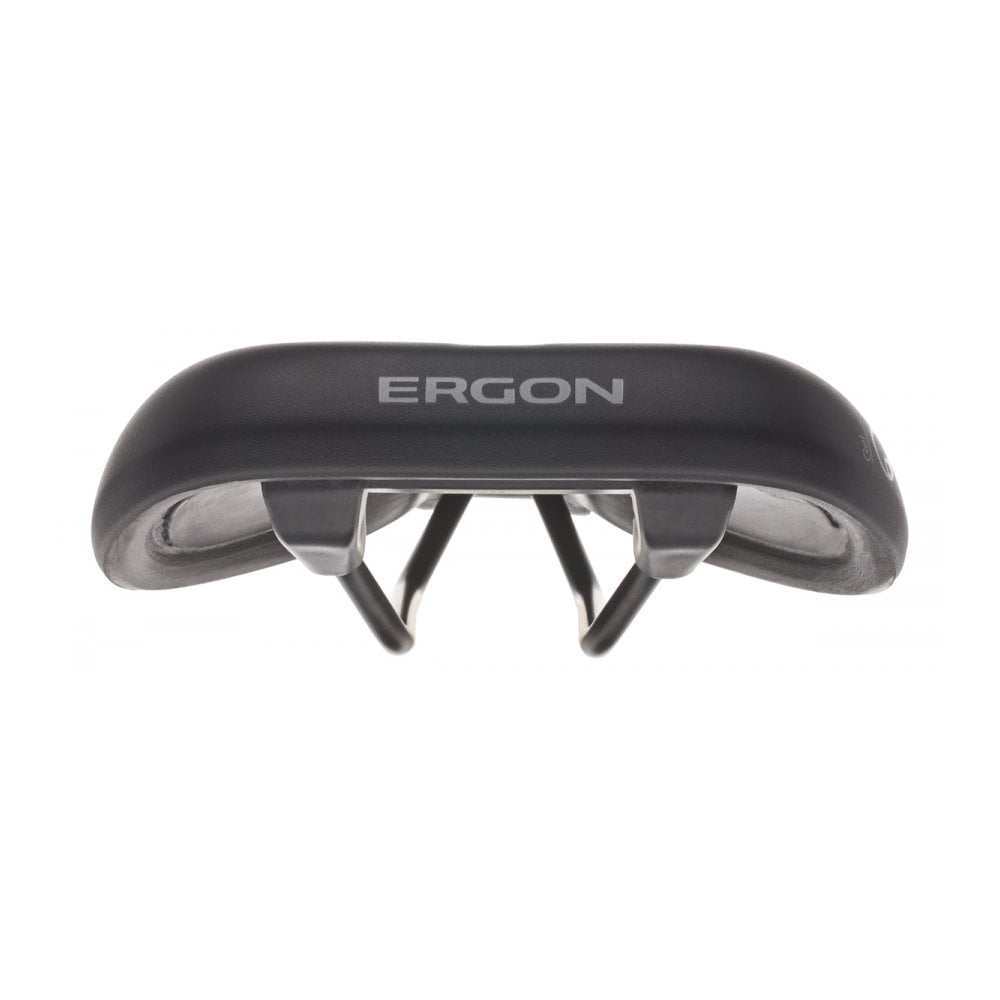 Ergon ST Gel men's touring saddle with orthopedic comfort and gel padding, designed for comfortable cycling rides.