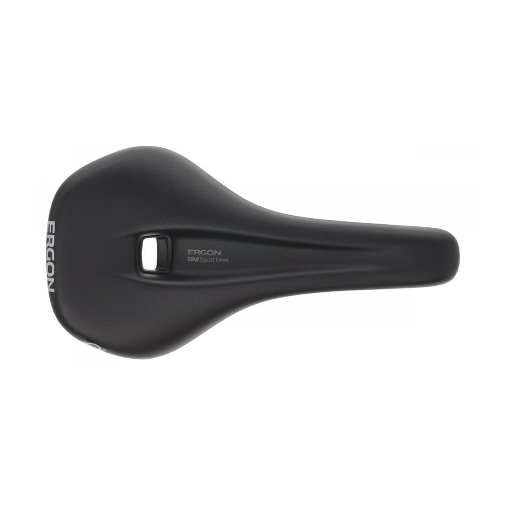 Ergon SM Sport men's mountain bike saddle with pressure relief and accessory mount, designed for comfort and performance.