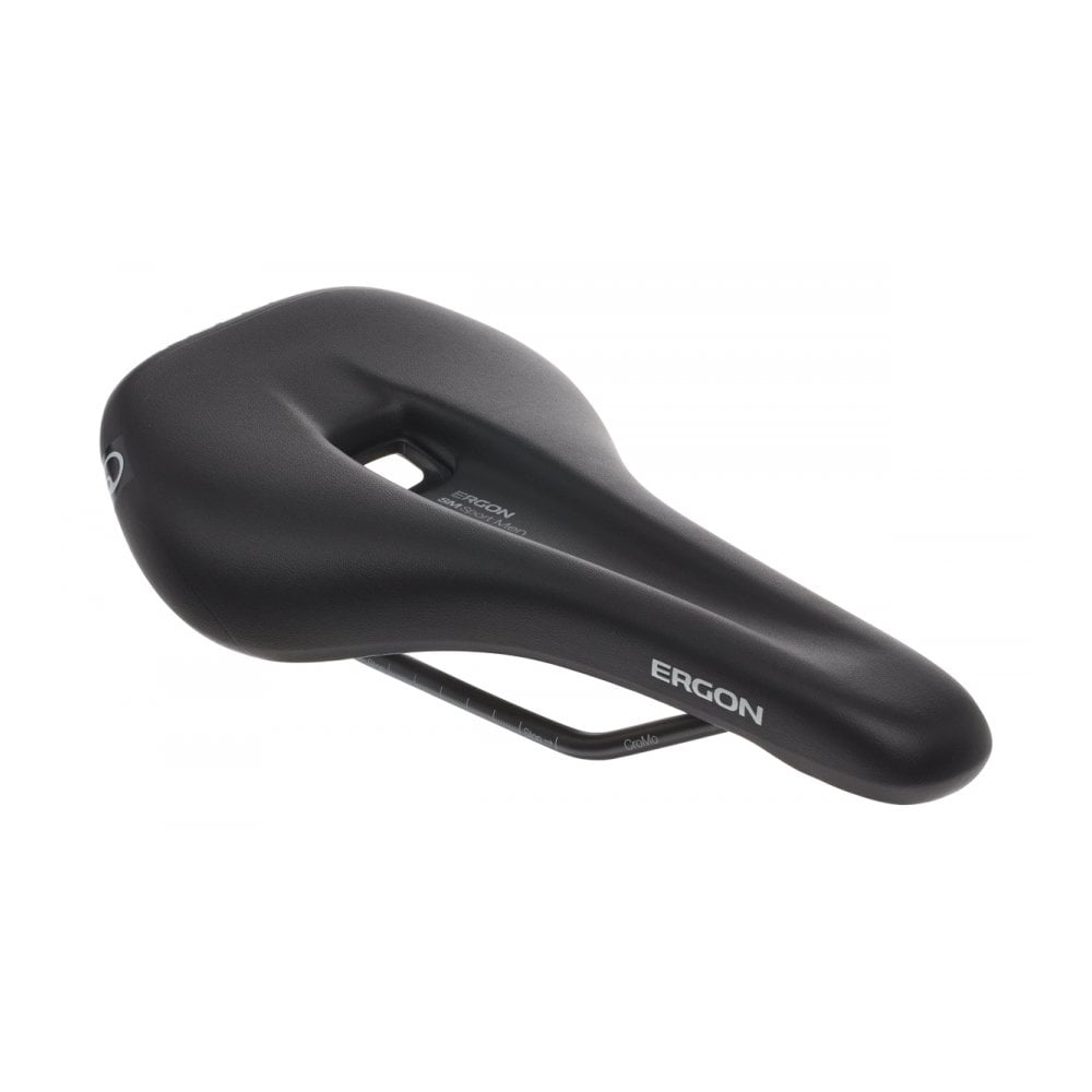Ergon SM Sport men's mountain bike saddle with pressure relief and accessory mount, designed for comfort and performance.