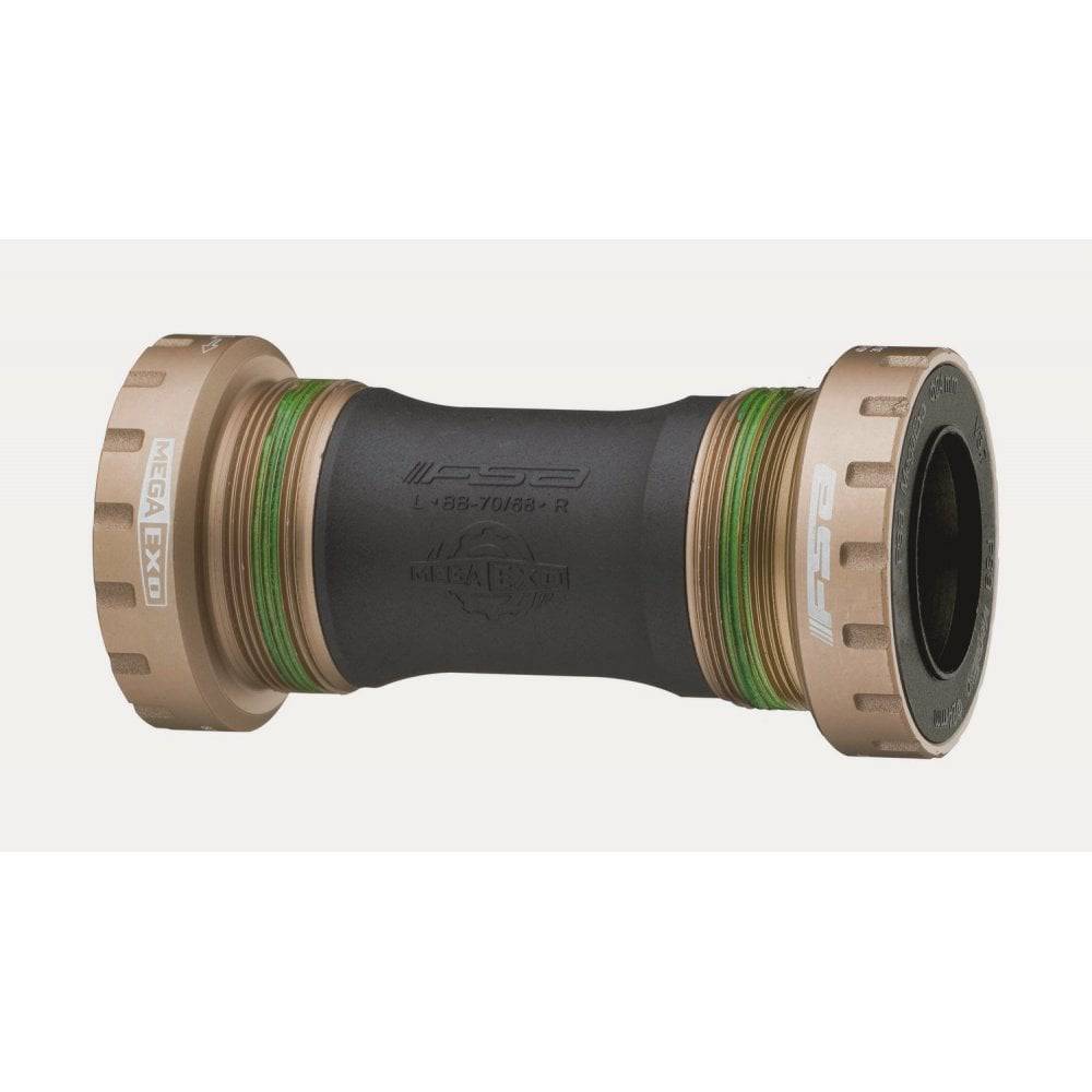 FSA BB-6000 Gossamer MegaExo bottom bracket with 68mm shell and double O-ring seal, showing metal components and sealing features.