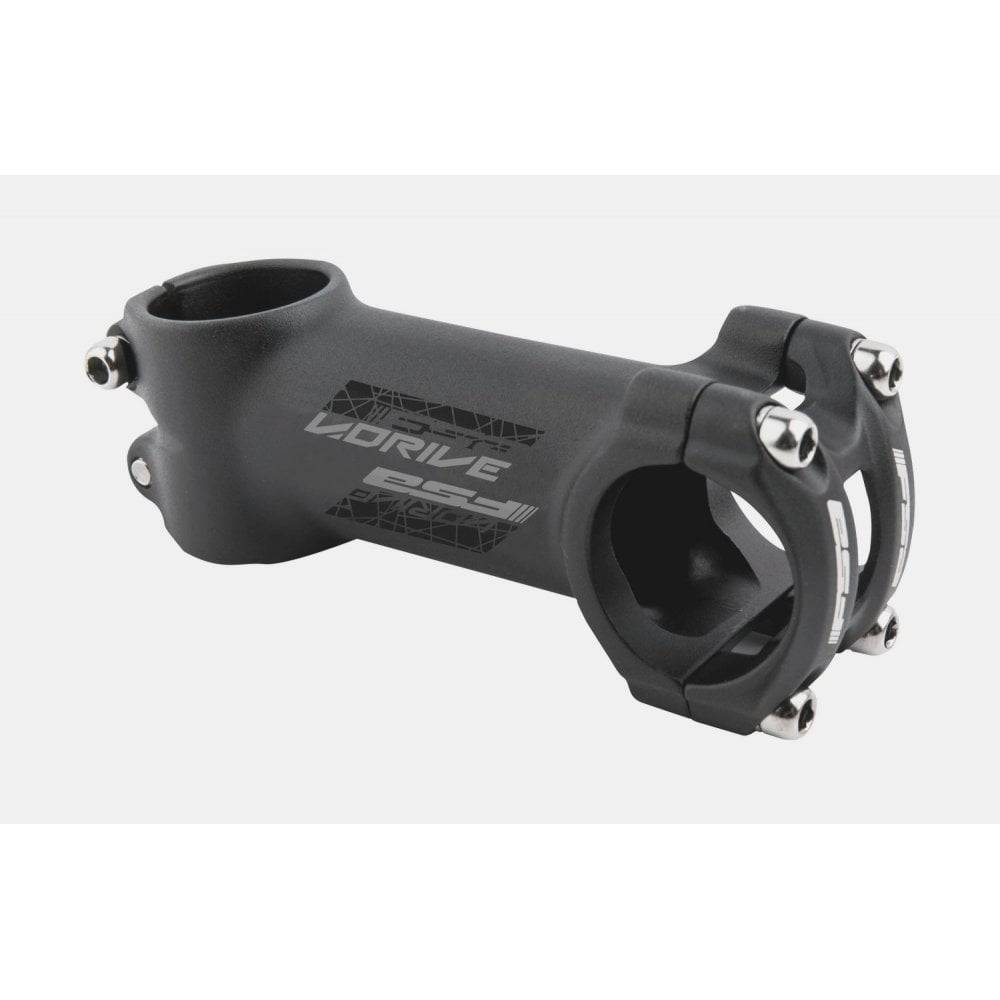 FSA V-Drive bike stem with 31.8mm clamp, adjustable ±6° angle, shown in a sleek design on a bicycle handlebar.