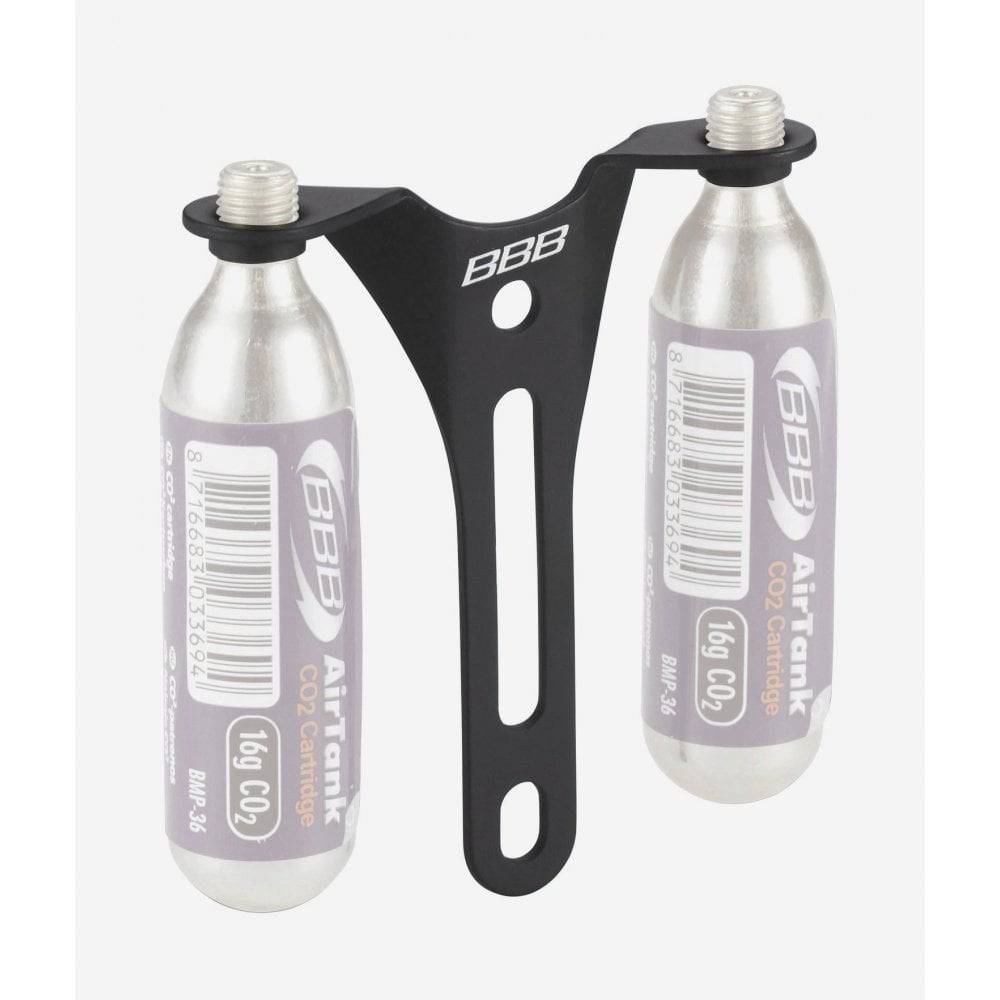 BBB BBC-90 CO2 holder for bike, dual cartridge mount under bottle cage, cycling accessory for quick CO2 cartridge access