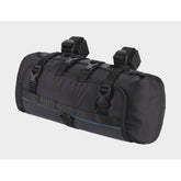 Black BBB BSB-141 front fellow handlebar bag for cycling, weatherproof 10L carry bag with adjustable straps and reflective details.