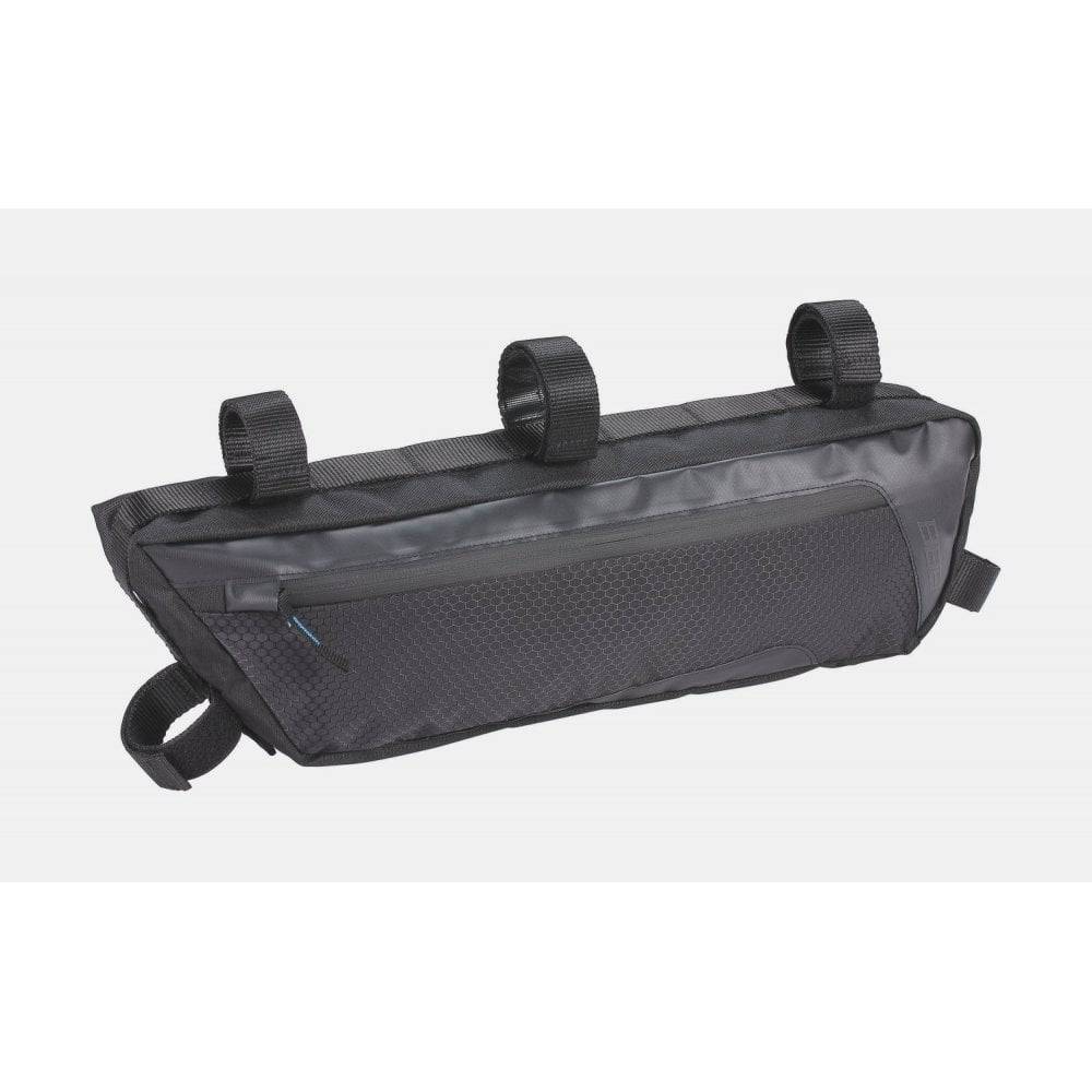 Black BBB BSB-142 Middle Mate bike frame bag with 4L capacity, water-resistant zippers, designed for bike accessories and storage.