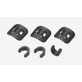BBB BCB-94 HydroGuide adhesive hydraulic hose guides for bike cable management, showing three black rubber hose clips on a white background.
