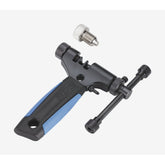 BBB BTL-55 ProfiConnect chain tool for 11-speed and Campagnolo bike chains, shown in a workshop setting.