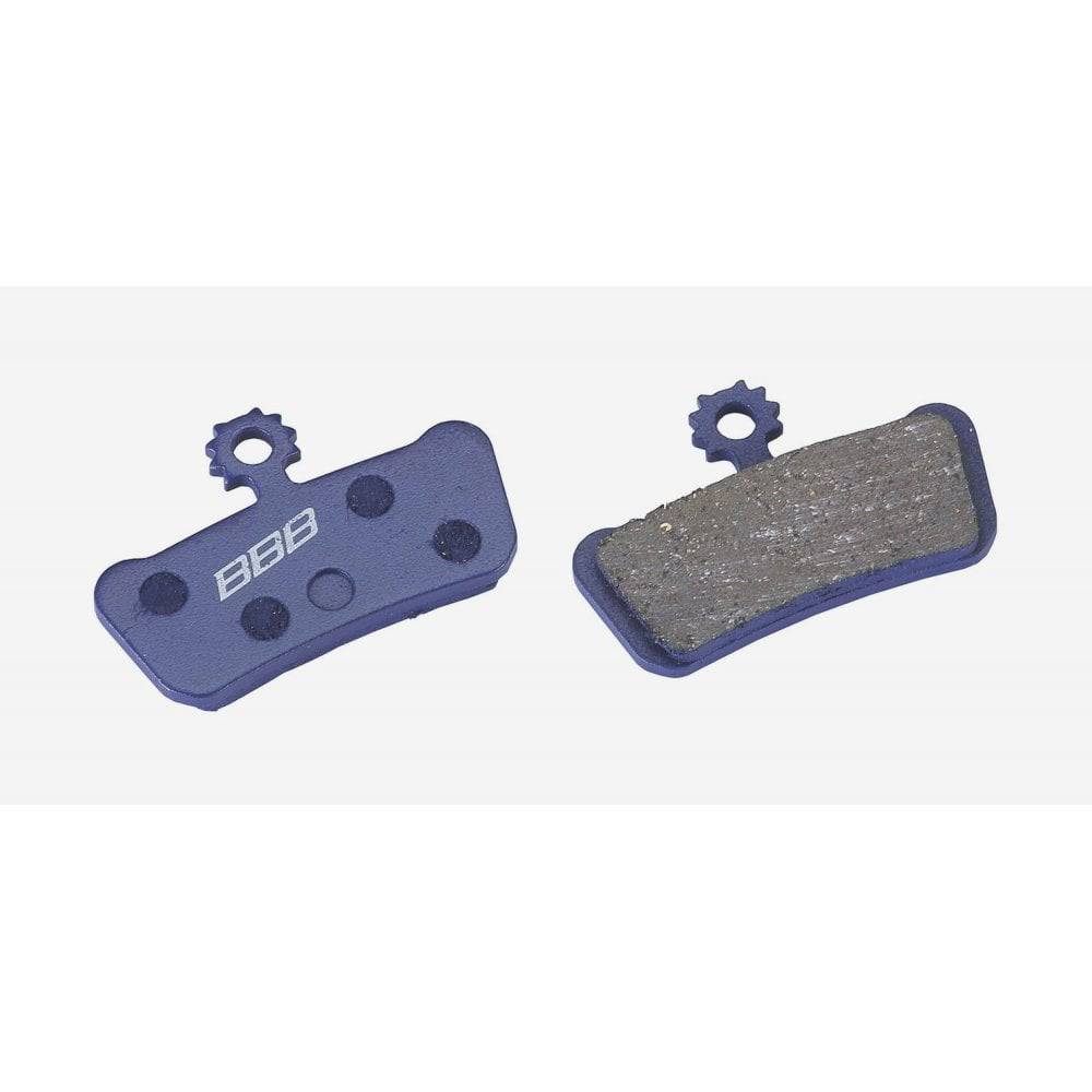 BBB BBS-39 DiscStop organic brake pads for Avid and Sram XO Trail disc brakes, shown with packaging and components.