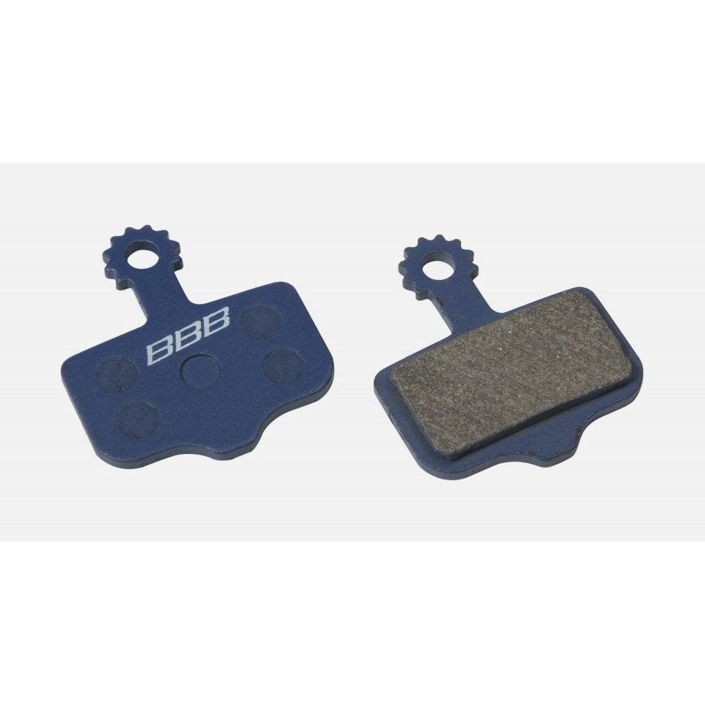 BBB BBS-441 DiscStop organic brake pads for Avid Elixir, SRAM XX, X0 AXS mountain bike disc brake components, shown installed.