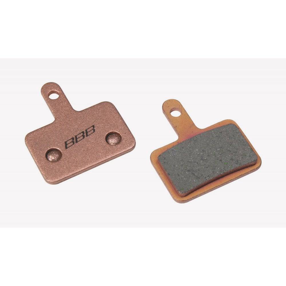 BBB BBS-52S DiscStop Sint brake pads for Shimano M515, 465, 475, 495, Nex C501, and C601 disc brakes, shown installed.